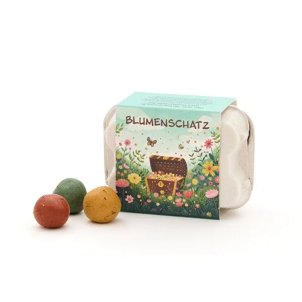 Die Stadtgärtner Die Stadtgärtner 6 bunte Blumenmurmeln im Eierkarton - Blumenschatz – Produktbild 1 von 2