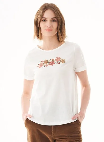 ORGANICATION ORGANICATION T-Shirt aus Bio-Baumwolle mit Blumen-Stickerei, Weiß(off white), – Produktbild 1 von 4