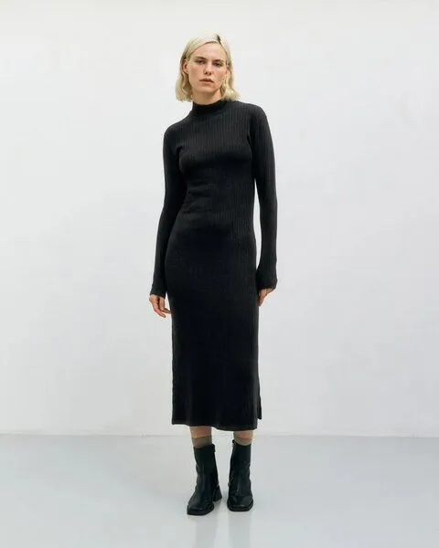 Rotholz Rotholz Mock Neck Kleid aus Rippenstrick, Schwarz, – Produktbild 1 von 4