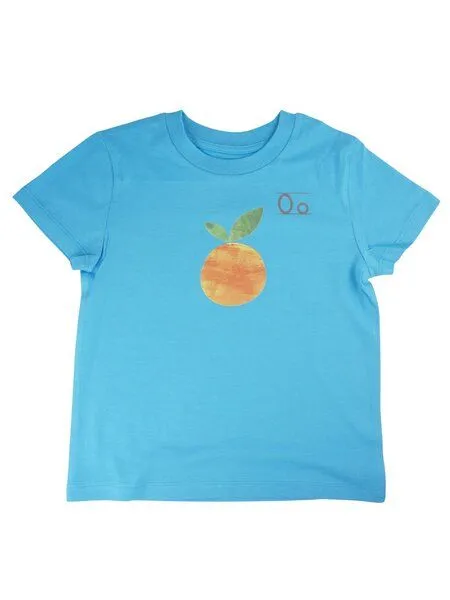 MelaDi Meladi Kinder Shirt aus Biobaumwolle - Orange auf Aqua Blue – Produktbild 1 von 5