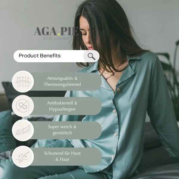 AGA.PIE AGA.PIE Damen Pyjama-Set Langarm aus 100% Lyocell aus Bambuscellulose, Salbei, – Produktbild 3 von 3