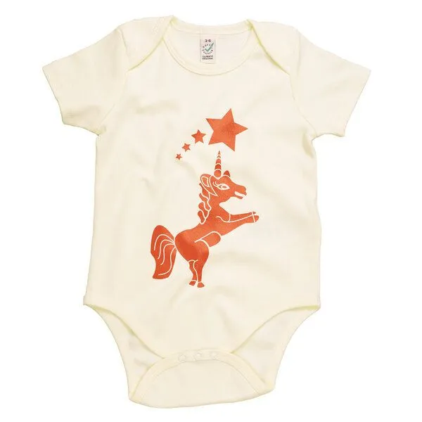 HANDGEDRUCKT HANDGEDRUCKT "Einhorn" Baby Body, Natur, – Produktbild 1 von 4