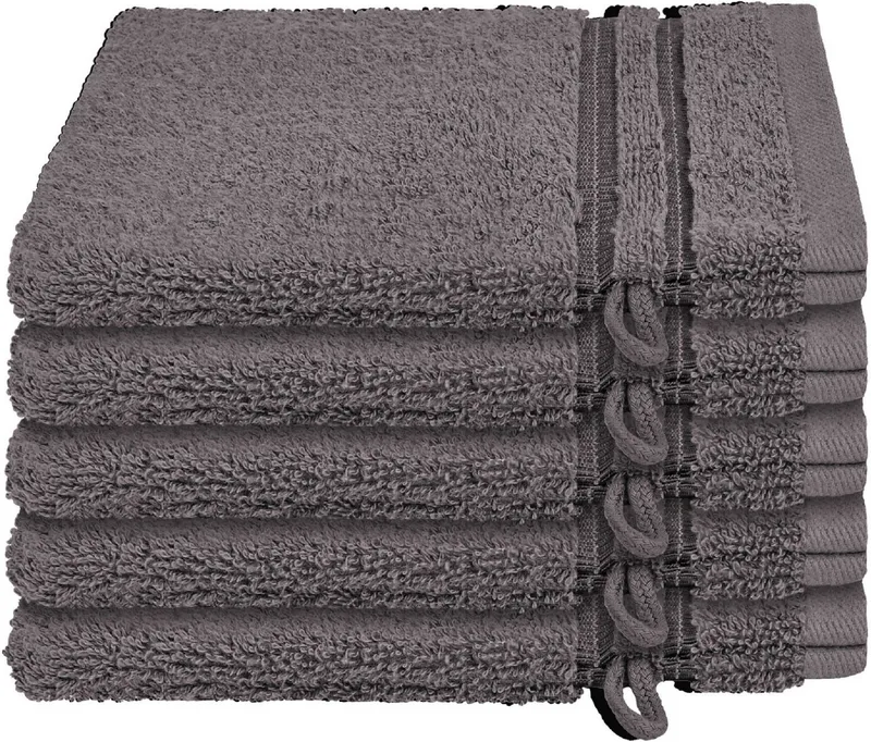 Schiesser Schiesser Waschhandschuh Milano Waschhandschuh-Set aus weicher Baumwolle in Frottier-Qualität, (5-St), mit Webbordüre, Grau, – Produktbild 1 von 5