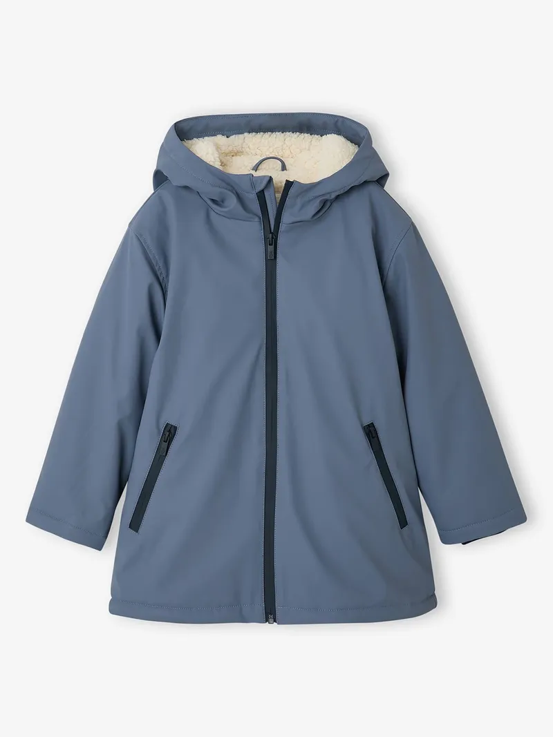 Vertbaudet Jungen Regenjacke mit Kapuze & Teddyfleece-Futter, Graublau, – Produktbild 1 von 4