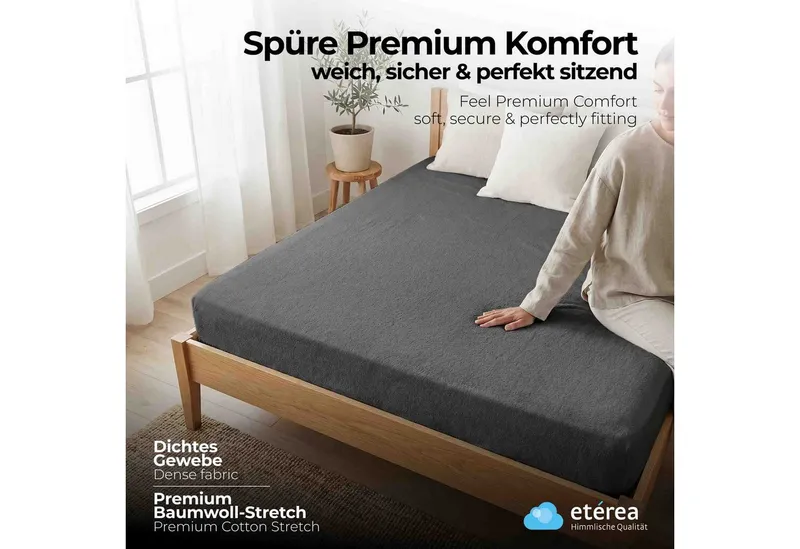 etérea Himmlische Qualität Spannbettlaken etérea Frottee Spannbettlaken 90x200 - 200x220 cm, Baumwolle, Gummizug: rundum, (1 Stück), Grau, – Produktbild 2 von 5