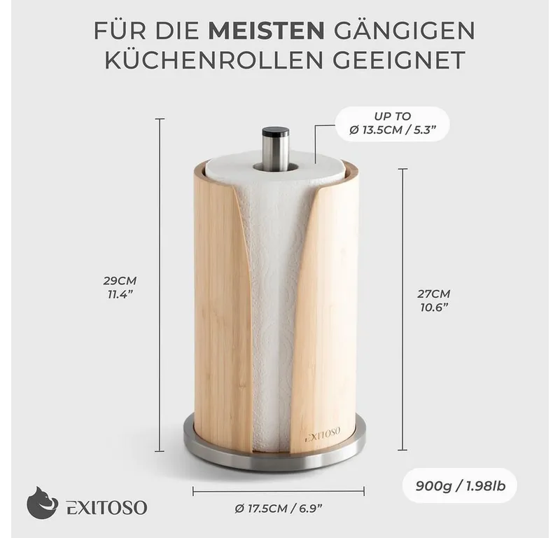 Exitoso Küchenrollenhalter ST Pole Küchenrolle, Küchentücher Stand Arbeitsplatte Bad Küche Büro Restaurant, Braun, – Produktbild 3 von 5