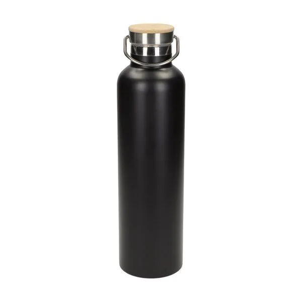 elasto elasto Edelstahl Isolierflasche "Cascada" - Flasche mit Bambusdeckel & Griff, Schwarz, – Produktbild 1 von 4