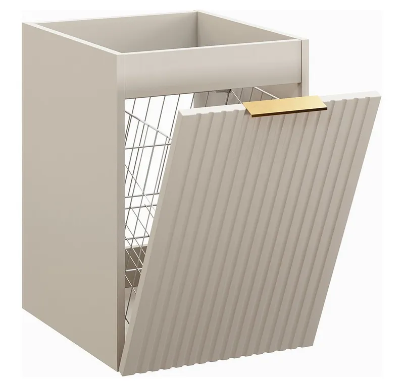 Lomadox Unterschrank ADELAIDE-56-CASHMERE 40 cm breit, kaschmir, gerillte Front, inkl. Wäschekorb, Weiß, – Produktbild 2 von 4
