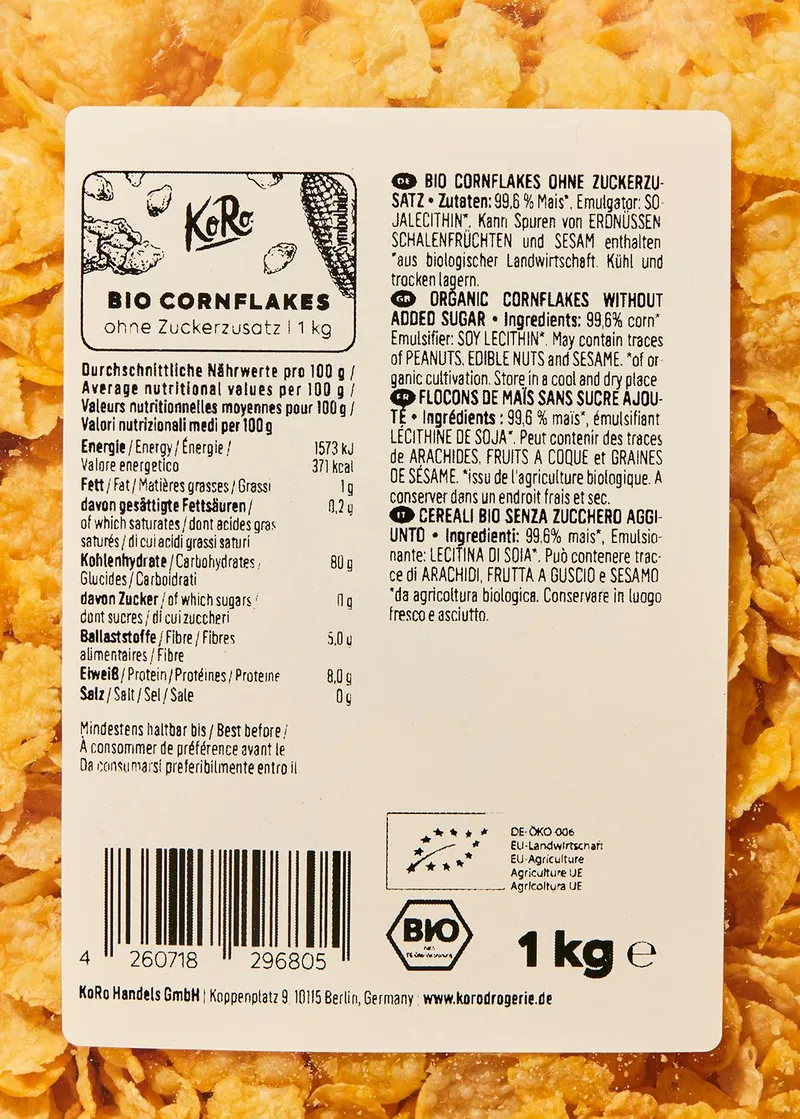 KoRo Bio Cornflakes ohne Zuckerzusatz 1 kg – Produktbild 1 von 5