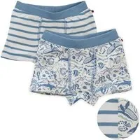 People Wear Organic People Wear Organic 2er-Pack Boxershorts, Set "Unterwasserwelt", weiß-blau geringelt und bedruckt, aus Bio-Baumwolle – Produktbild 1 von 2
