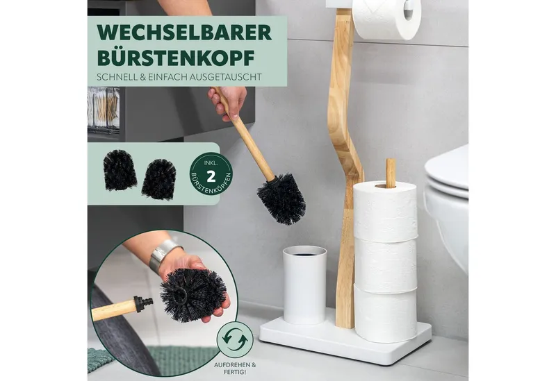 eluno WC-Garnitur freistehend, aus FSC-zertifiziertem Holz und weißem Metall, Weiß, – Produktbild 5 von 5