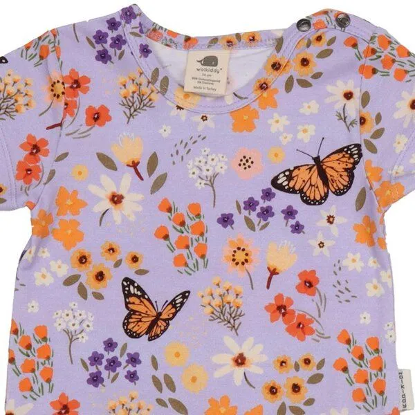 Walkiddy Baby Kurzarmbody GOTS zertifiziert Bio-Baumwolle Blumen- & Schmetterling-Print Druckknöpfe weich – Walkiddy, Blau, – Produktbild 2 von 2