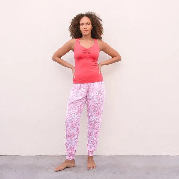 Jaya Jaya ANANDA ROSEBIRD & FLOWERS - Damen - Sommerhose für Yoga und Freizeit, Hawaiired/rot, – Produktbild 1 von 3