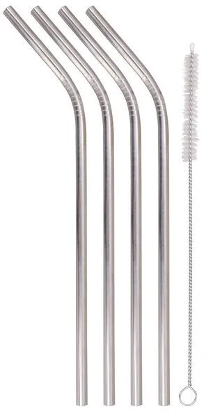 Dora's Dora's Edelstahl-Trinkhalme (4er Set) – Gebogene Form – Inklusive Reinigungsbürste – Rostfrei & Plastikfrei – Produktbild 2 von 4