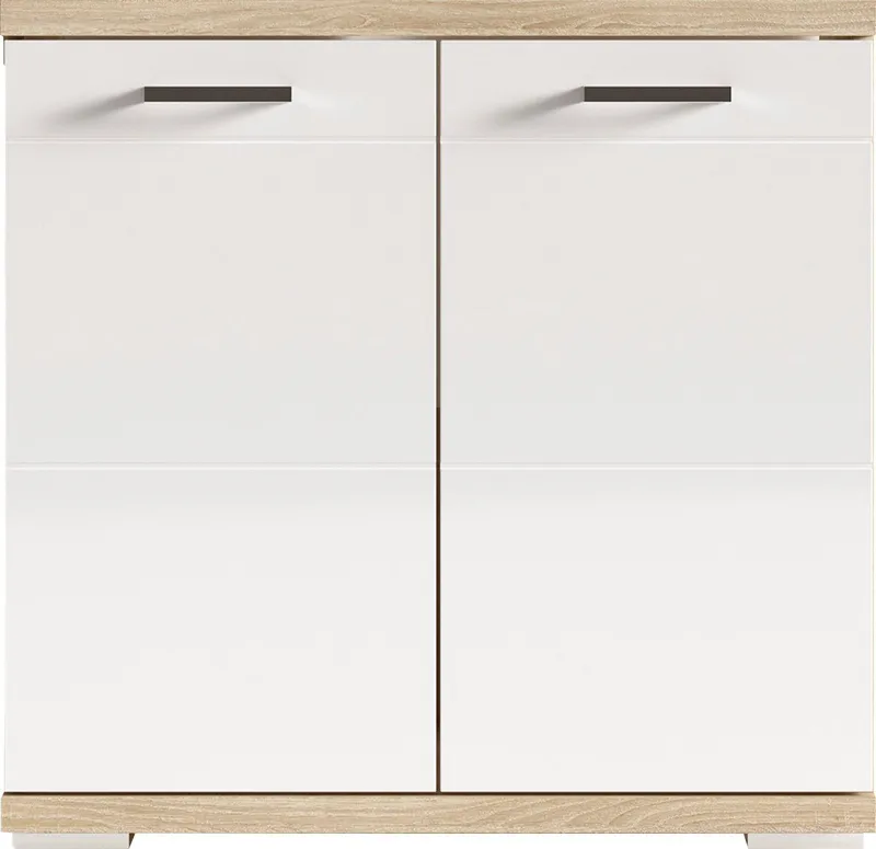 byLIVING Waschbeckenunterschrank Nebraska Breite 60 cm, mit Hochglanzlackierung und verchromten Metallgriffen, Beige, – Produktbild 4 von 5