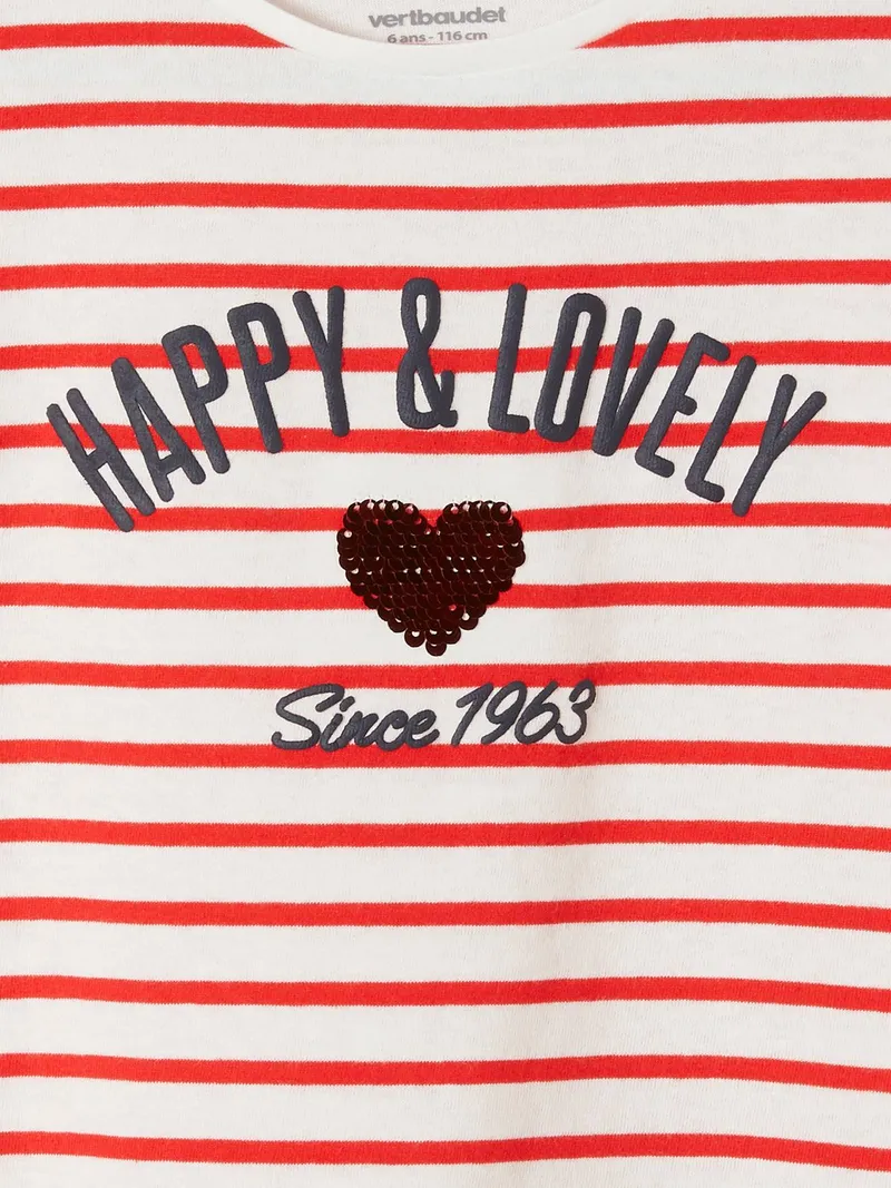 Vertbaudet Mädchen T-Shirt mit Pailletten-Applikation, Rot gestreift/happy&lovely her, – Produktbild 4 von 4