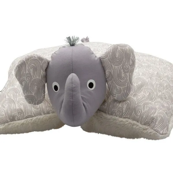 Flosinn Flosinn Kuschelkissen Elefant als Reisekissen mit Teddyplüsch aus Baumwolle Personalisierbar, Grau, – Produktbild 1 von 4