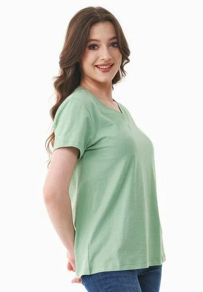 ORGANICATION ORGANICATION Damen Basic T-Shirt aus Bio-Baumwolle mit V-Ausschnitt, Matcha green, – Produktbild 3 von 4