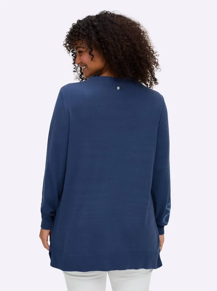 sheego sheego Strickpullover Pullover Langarm Intarsien, Blau, – Produktbild 2 von 4