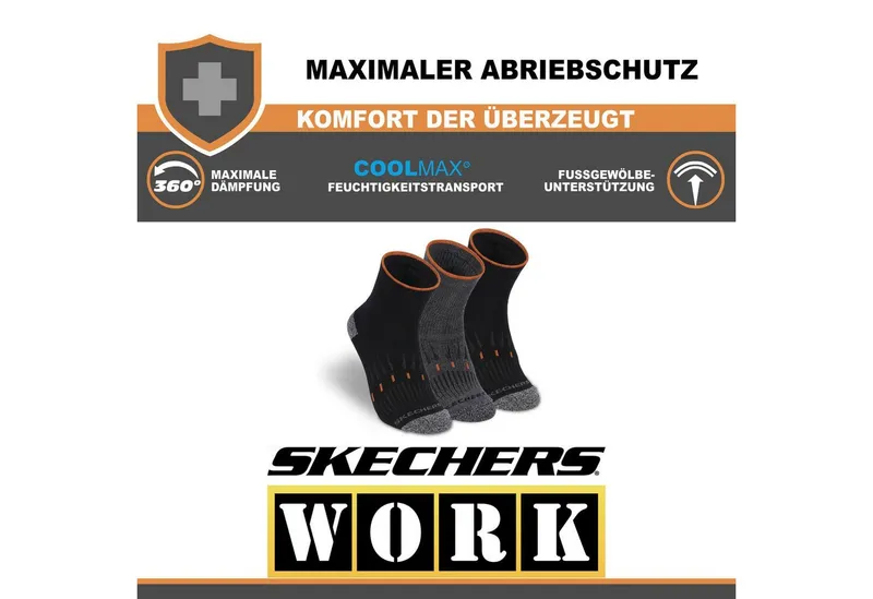 Skechers Skechers Arbeitssocken Socken Herren Damen Multi Pack - Mesh Belüftungstechnologie (3er und 6er Pack) Robustes Material und bequemer Tragekomfort - Fußgewölbe-Unterstützung, Grau|schwarz, – Produktbild 2 von 5