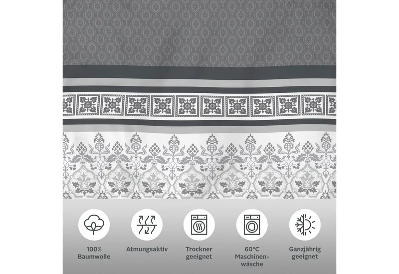 OTTO home Bettwäsche Cremona in Gr. 135x200, 155x220 cm u.a. Bettwäsche-Set mit Ornamenten, Linon, 2 teilig, romantische Bettwäsche in verschiedenen Qualitäten, ab Gr. 135x200 cm, Grau, – Produktbild 1 von 6