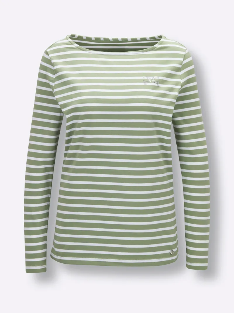 Ringelshirt, Eucalyptus-weiß-geringelt, – Produktbild 1 von 2