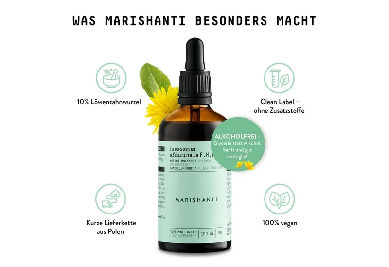 Marishanti Marishanti Löwenzahnwurzel Extrakt – alkoholfreie Tropfen, bekannt aus der Pflanzenkunde (Taraxacum officinale) à 100 ml, – Vegan – Produktbild 5 von 5