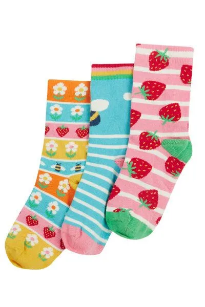 Frugi Frugi Kindersocken in Dreierpack mit Erdbeeren – Produktbild 1 von 3