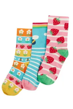 Frugi Frugi Kindersocken in Dreierpack mit Erdbeeren – Produktbild 1 von 1