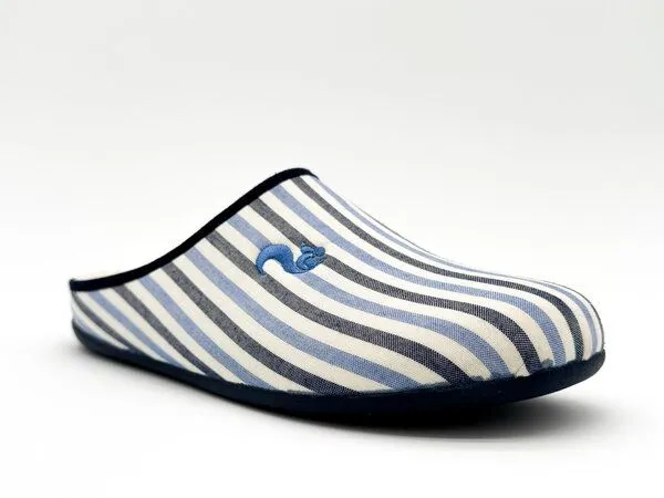 thies Veganer "thies 1856 ® Eco Pyjama Slipper" aus rec. Baumwolle, Blue stripe (blau), – Produktbild 2 von 4