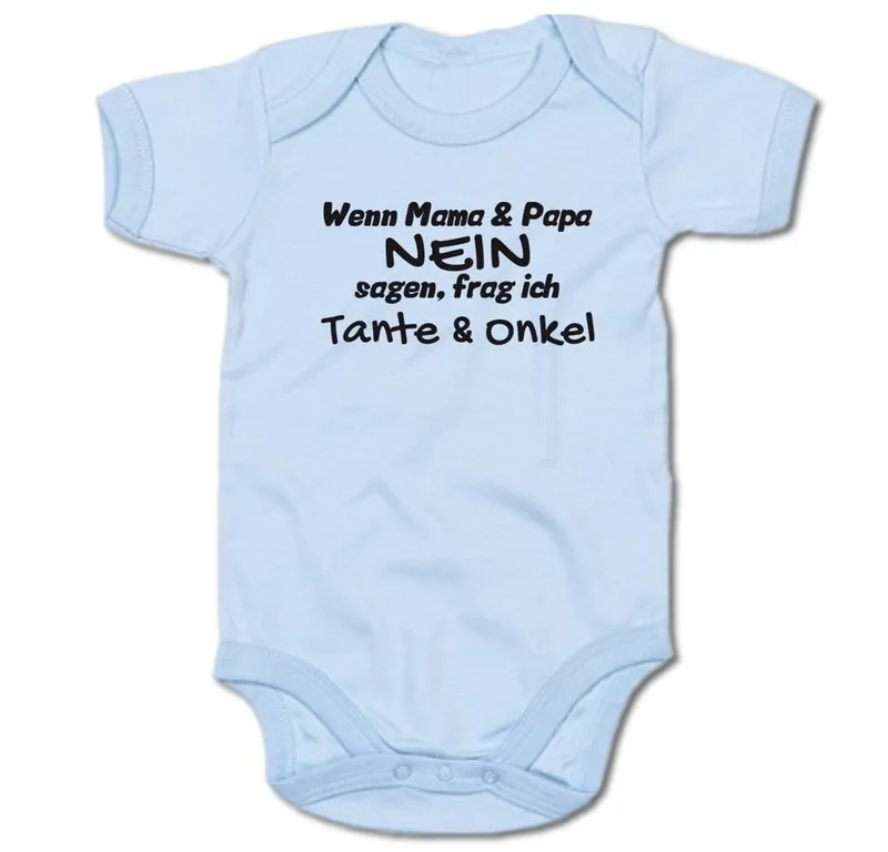 G-graphics Kurzarmbody Wenn Mama & Papa NEIN sagen, frag ich Tante & Onkel Baby Body mit Spruch / Motiv / Aufdruck • für/von Tante & Onkel, Blau, – Produktbild 1 von 3