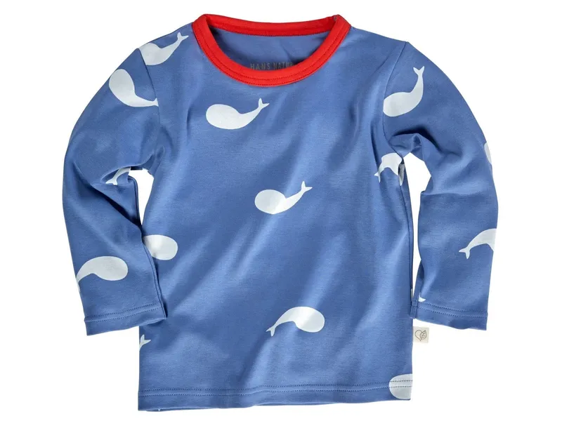 HANS NATUR Kinder Langarmshirt Bio-Baumwolle Wal blau Gr.122/128, Blau, – Produktbild 1 von 2
