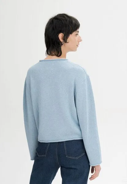MELA MELA Rollsaum Strickpullover Style GEETHA aus 100% Bio-Baumwolle, Salty blue melange, – Produktbild 3 von 5