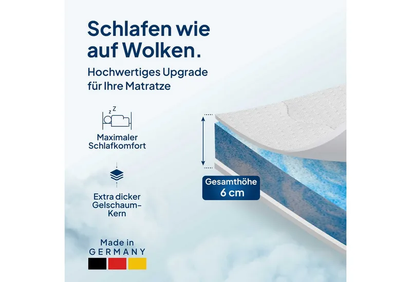 AM Qualitätsmatratzen, Topper Premium Gelschaum-Topper, Memory Foam, 6 cm hoch, 80x200 cm, Weiß, – Produktbild 2 von 5