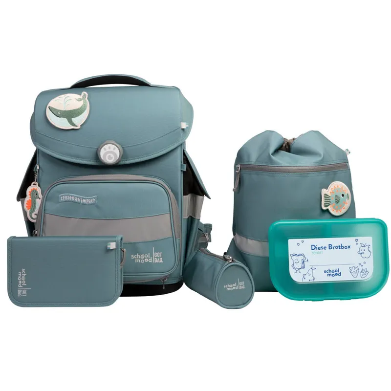 School-Mood School-Mood Timeless Pro Ocean Collection, 6-tlg. Schulranzenset Dolphin, Green, – Produktbild 1 von 1
