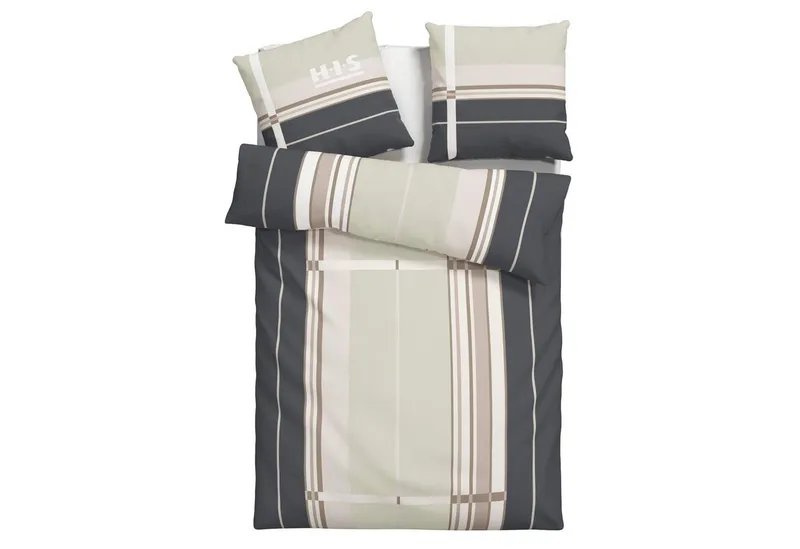 OTTO home Bettwäsche Golfi in Gr. 135x200 oder 155x220 cm, Biber, 2 teilig, sportliche Streifen Bettwäsche aus Baumwolle, Marke H.I.S by OTTO home, Grau, – Produktbild 2 von 5