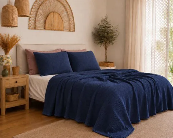 Sandiik Sandiik Musselin- Decke Classic aus Bio-Baumwolle 2 Größen, Dunkelblau, – Produktbild 4 von 4