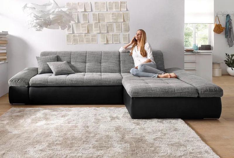 DOMO collection Ecksofa MORIC 300x172 cm, XXL-Sofa mit viel Platz, L-Form, auch in Cord, wahlweise mit Bettfunktion und Armteilverstellung, Schwarz, – Produktbild 2 von 8