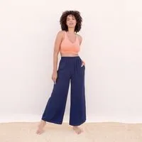 Jaya SKY - Damen - JAYA-UNIQUE - lässige Sommerhose, gerade geschnittene Beine, Drawstrings Dip-Dye Färbung handgemacht in Bali, Dark indigo, – Produktbild 1 von 1