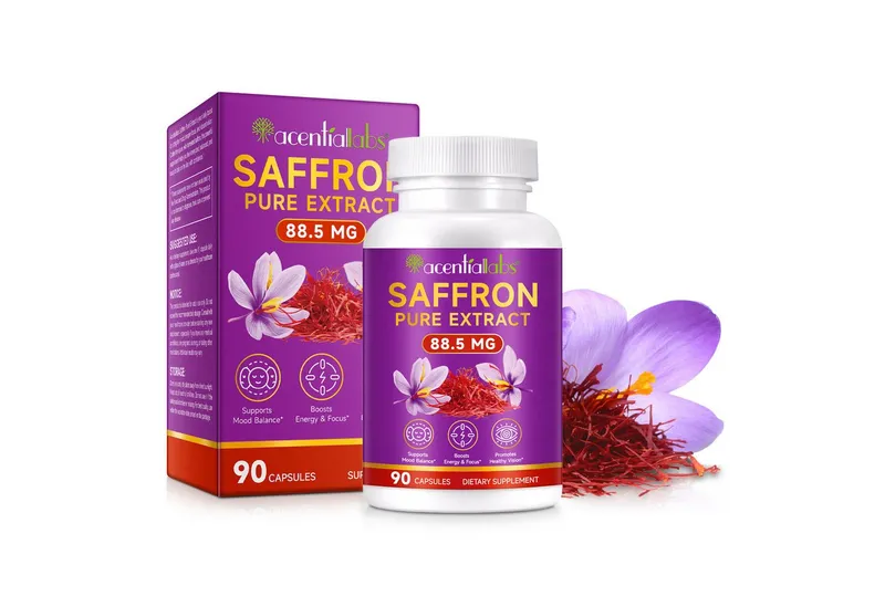 Acentiallabs Safran Saffron Pure Extrakt 88,5 mg mit Vit. B2 Hochdosiert Nahrungsergänzungsmittels, Softgels – Produktbild 1 von 7