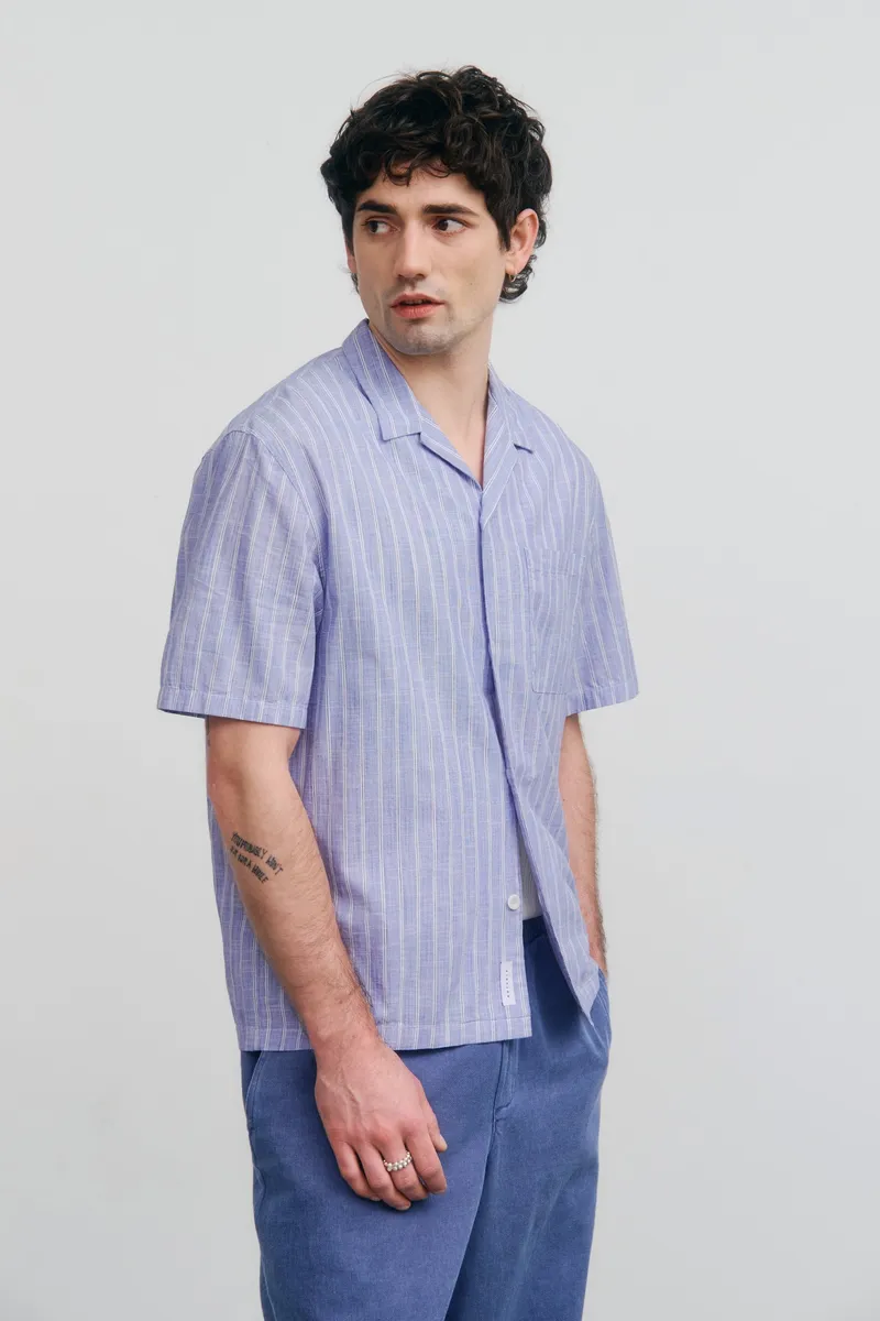 Rotholz Rotholz Herren vegan Hemd Bowling Blue Stripe, Blau, – Produktbild 2 von 2