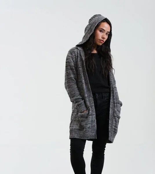 Gary Mash GARY MASH Long-Cardigan Vera mit Kapuze aus Biobaumwolle, Schwarz-weiß (grau), – Produktbild 1 von 4