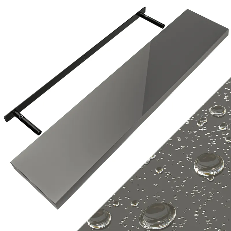 Casaria® Wandregal Schweberegal 110cm Hochglanz Grau + Halterung, Grau, – Produktbild 1 von 2