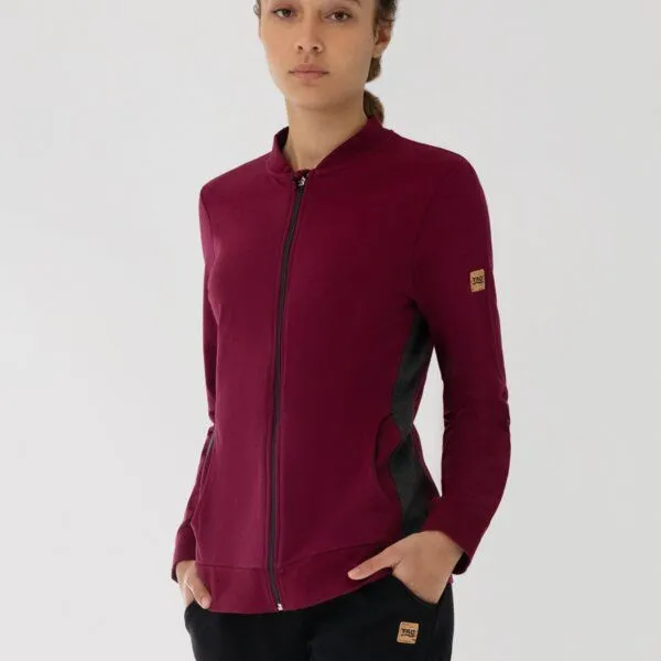 TAO Sportswear TAO Sportswear Taillierte Damen Bio-Baumwolljacke EFFI mit Stehkragen, Bordeaux, – Produktbild 2 von 4