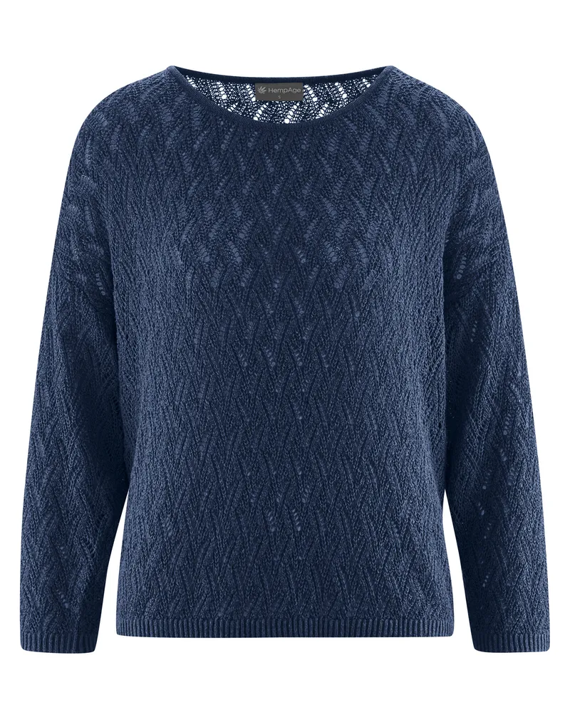 HempAge Hempage Damen vegan Pullover Mit Lochmuster Marineblau, Blau, – Produktbild 1 von 2