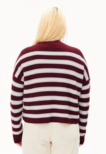 ARMEDANGELS ARMEDANGELS MERINAA STRIPED Damen Strickpullover aus100% Bio-Baumwolle, Velvet red-soft blue-oatmilk, – Produktbild 2 von 4