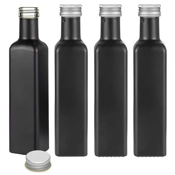 mikken mikken Ölflaschen 250 ml matt schwarz mit Schraubdeckel + Etiketten, Silber, – Produktbild 1 von 3
