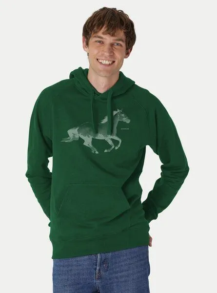 Peaces.bio - handbedruckte Biomode Peaces.bio - handbedruckte Biomode Bio-Herren-Kapuzensweater Horsepower, Flaschengrün, – Produktbild 1 von 2