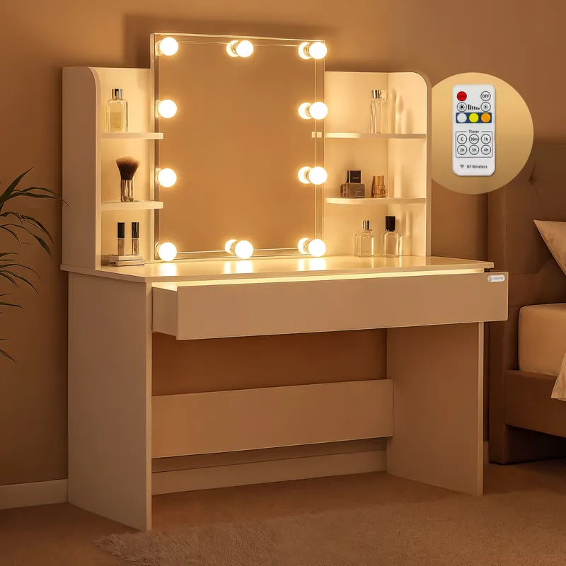 Casaria® Schminktisch Lucia Weiß 140x110x40cm mit LED, Weiß, – Produktbild 2 von 3