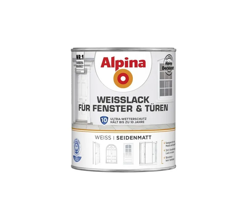Alpina Alpina Weißlack Alpina Weißlack für Fenster & Türen 750 ml weiß, Weiß, – Produktbild 2 von 3